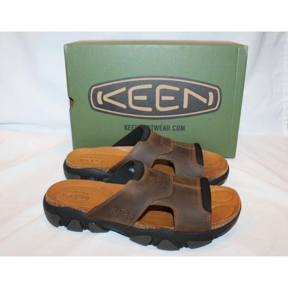 Keen Men's Daytona Open Toe Leather Slide Sandals Bison/Black NEW SZ 12